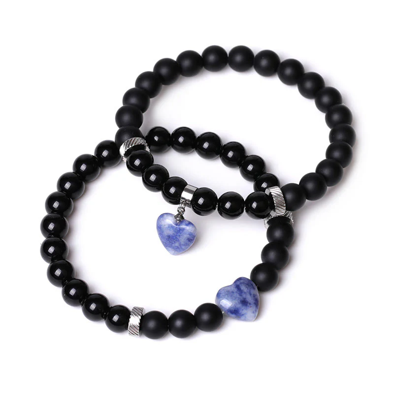 Buddha Stones 2 pezzi onice nero pietra di cristallo amore cuore protezione supporto coppia braccialetto - Image 18