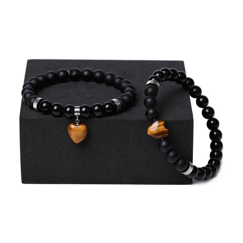 Buddha Stones 2 pezzi onice nero pietra di cristallo amore cuore protezione supporto coppia braccialetto - Image 3