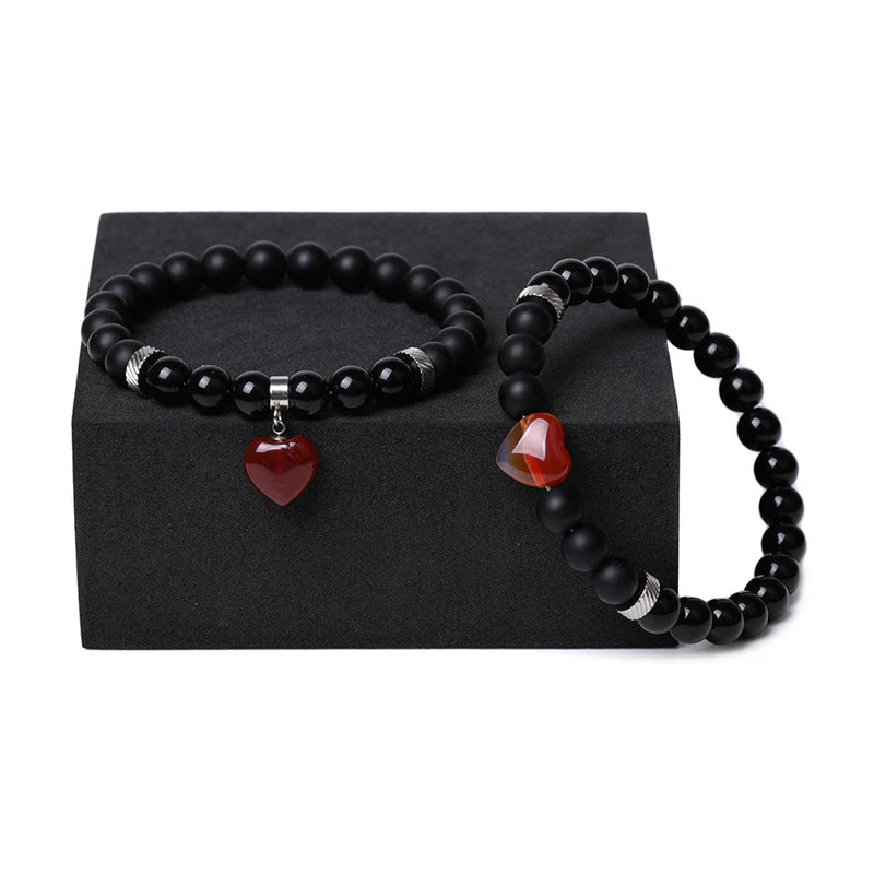Buddha Stones 2 pezzi onice nero pietra di cristallo amore cuore protezione supporto coppia braccialetto - Image 8