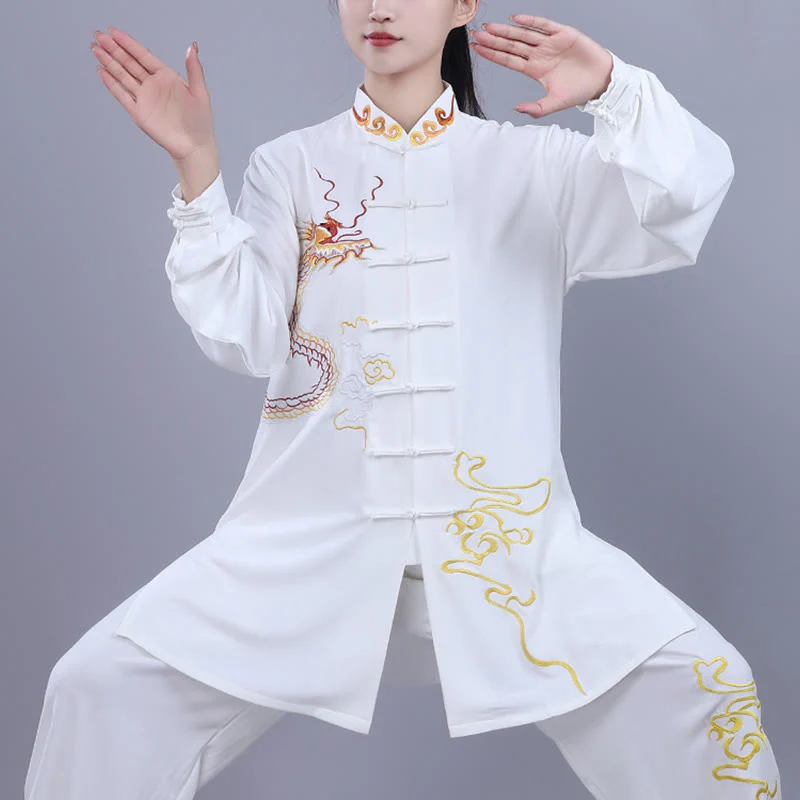 Buddha Stones 2 pezzi ricamo autunnale drago rana-bottone Tai Chi meditazione Qigong Zen pratica unisex cotone abbigliamento set - Image 10