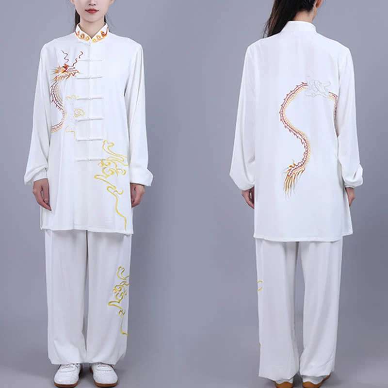 Buddha Stones 2 pezzi ricamo autunnale drago rana-bottone Tai Chi meditazione Qigong Zen pratica unisex cotone abbigliamento set - Image 11