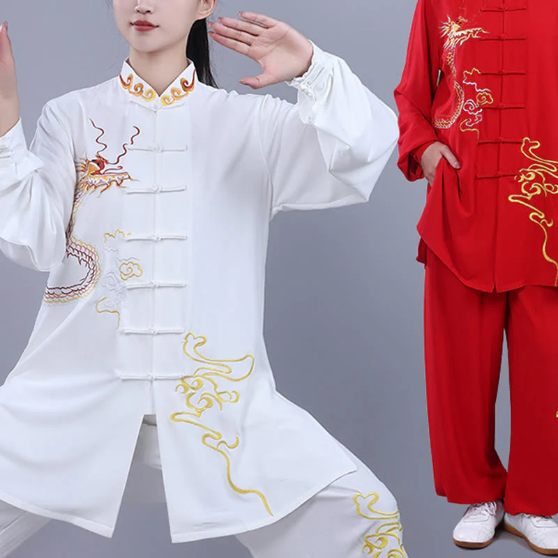 Buddha Stones 2 pezzi ricamo autunnale drago rana-bottone Tai Chi meditazione Qigong Zen pratica unisex cotone abbigliamento set - Image 13