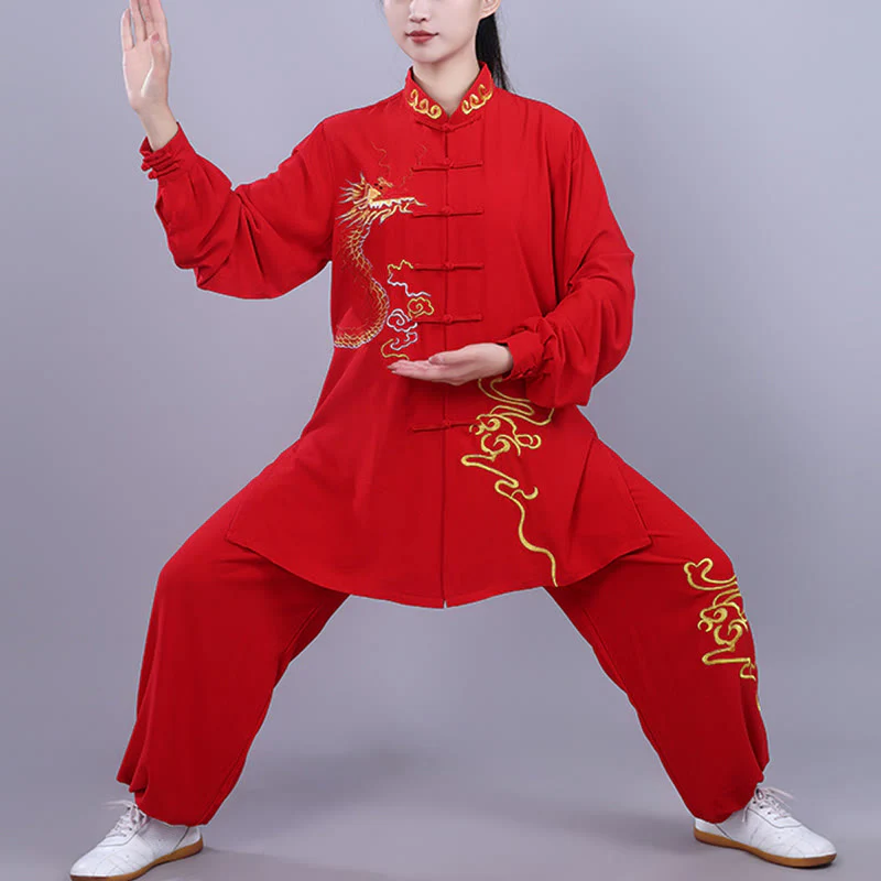 Buddha Stones 2 pezzi ricamo autunnale drago rana-bottone Tai Chi meditazione Qigong Zen pratica unisex cotone abbigliamento set - Image 15