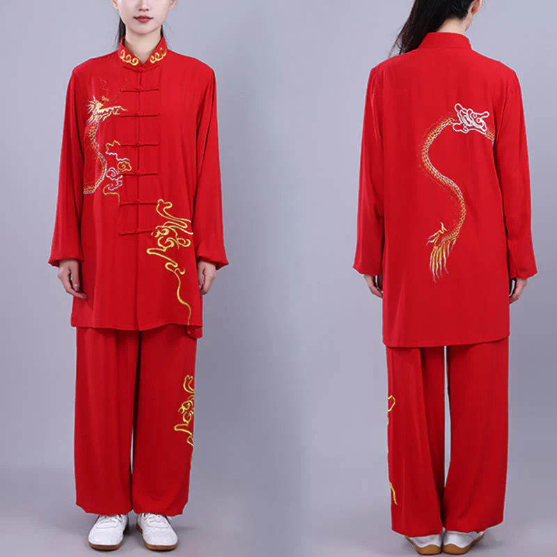 Buddha Stones 2 pezzi ricamo autunnale drago rana-bottone Tai Chi meditazione Qigong Zen pratica unisex cotone abbigliamento set - Image 16