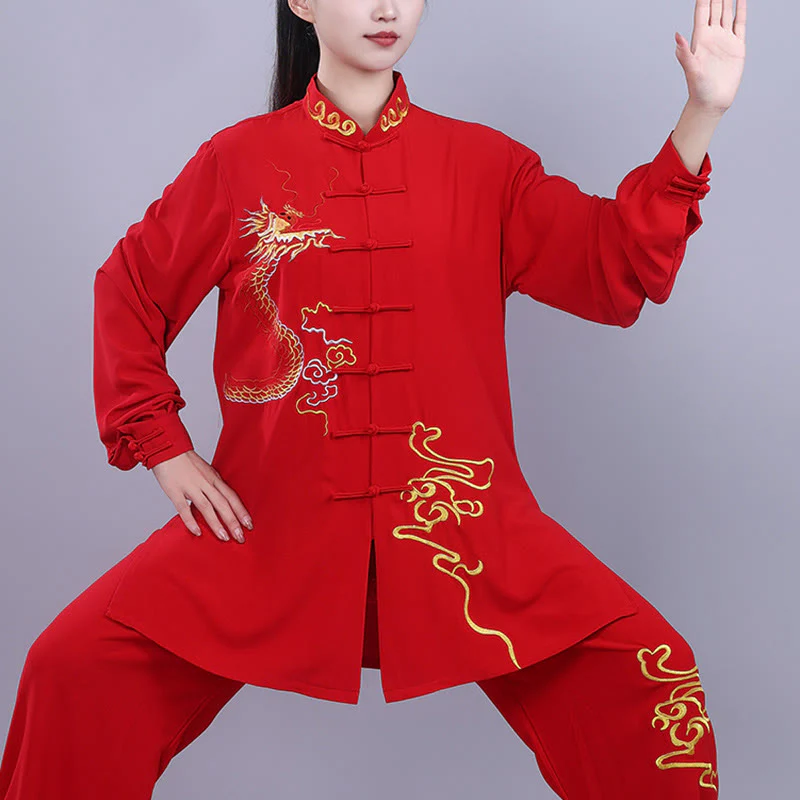 Buddha Stones 2 pezzi ricamo autunnale drago rana-bottone Tai Chi meditazione Qigong Zen pratica unisex cotone abbigliamento set - Image 17