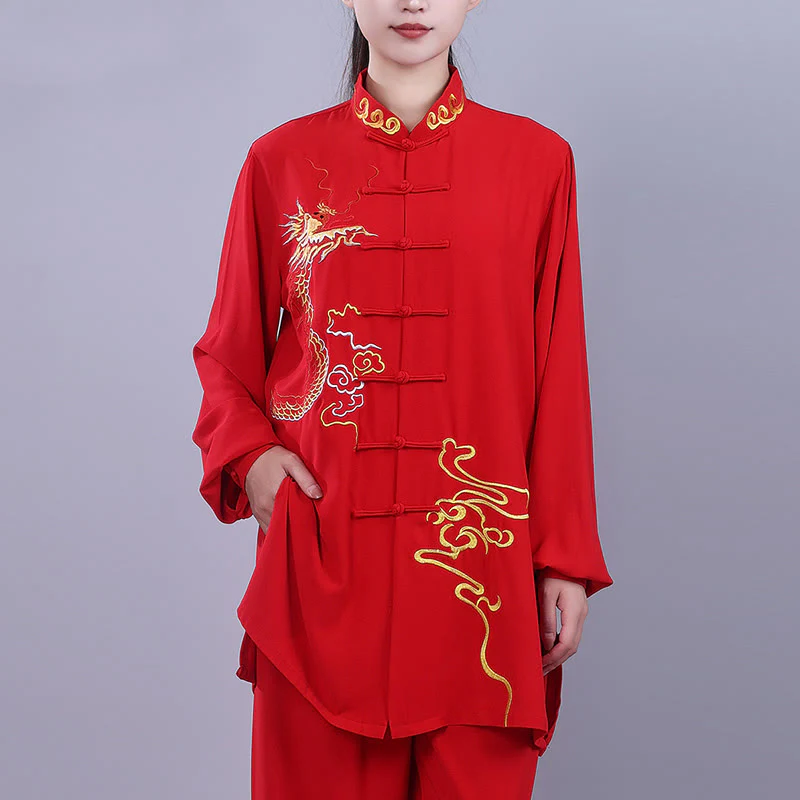 Buddha Stones 2 pezzi ricamo autunnale drago rana-bottone Tai Chi meditazione Qigong Zen pratica unisex cotone abbigliamento set - Image 18