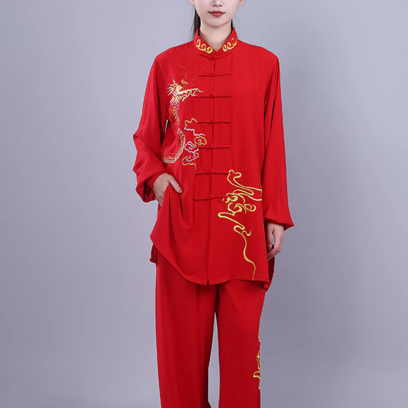 Buddha Stones 2 pezzi ricamo autunnale drago rana-bottone Tai Chi meditazione Qigong Zen pratica unisex cotone abbigliamento set - Image 19