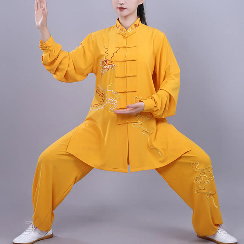 Buddha Stones 2 pezzi ricamo autunnale drago rana-bottone Tai Chi meditazione Qigong Zen pratica unisex cotone abbigliamento set - Image 20