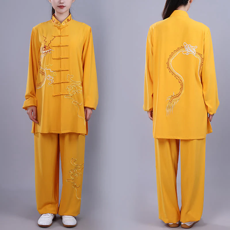 Buddha Stones 2 pezzi ricamo autunnale drago rana-bottone Tai Chi meditazione Qigong Zen pratica unisex cotone abbigliamento set - Image 21