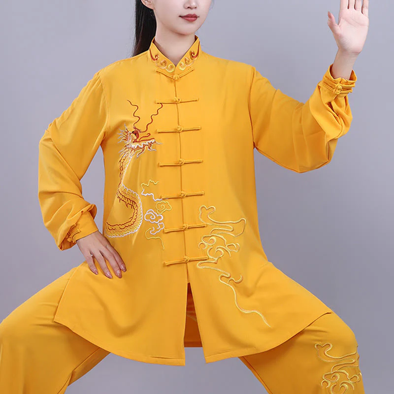 Buddha Stones 2 pezzi ricamo autunnale drago rana-bottone Tai Chi meditazione Qigong Zen pratica unisex cotone abbigliamento set - Image 22
