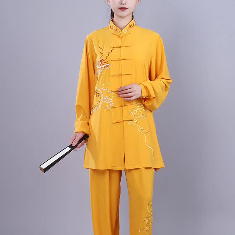 Buddha Stones 2 pezzi ricamo autunnale drago rana-bottone Tai Chi meditazione Qigong Zen pratica unisex cotone abbigliamento set - Image 23