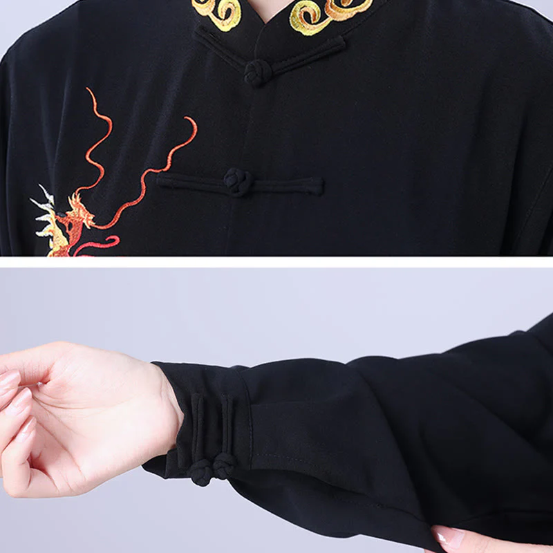 Buddha Stones 2 pezzi ricamo autunnale drago rana-bottone Tai Chi meditazione Qigong Zen pratica unisex cotone abbigliamento set - Image 7
