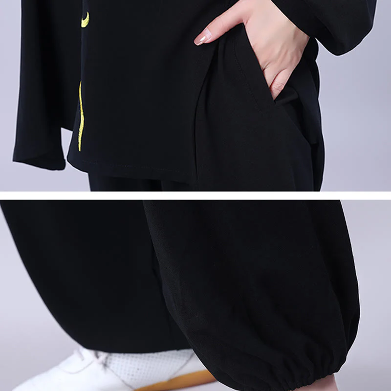 Buddha Stones 2 pezzi ricamo autunnale drago rana-bottone Tai Chi meditazione Qigong Zen pratica unisex cotone abbigliamento set - Image 8