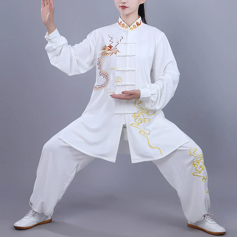 Buddha Stones 2 pezzi ricamo autunnale drago rana-bottone Tai Chi meditazione Qigong Zen pratica unisex cotone abbigliamento set - Image 9