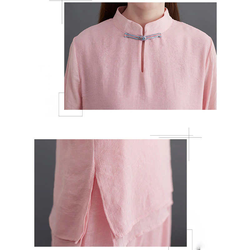 Buddha Stones 2 pezzi Solido Donna Manica Lunga Camicia Pantaloni Meditazione Abbigliamento Set - Image 9
