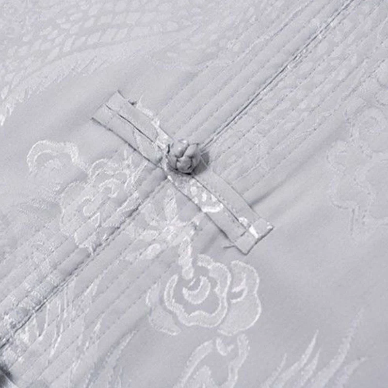 Buddha Stones 2 pezzi Tang Suit Drago Rana-bottone Uomo Manica Lunga Camicia Pantaloni Abbigliamento Set - Image 12