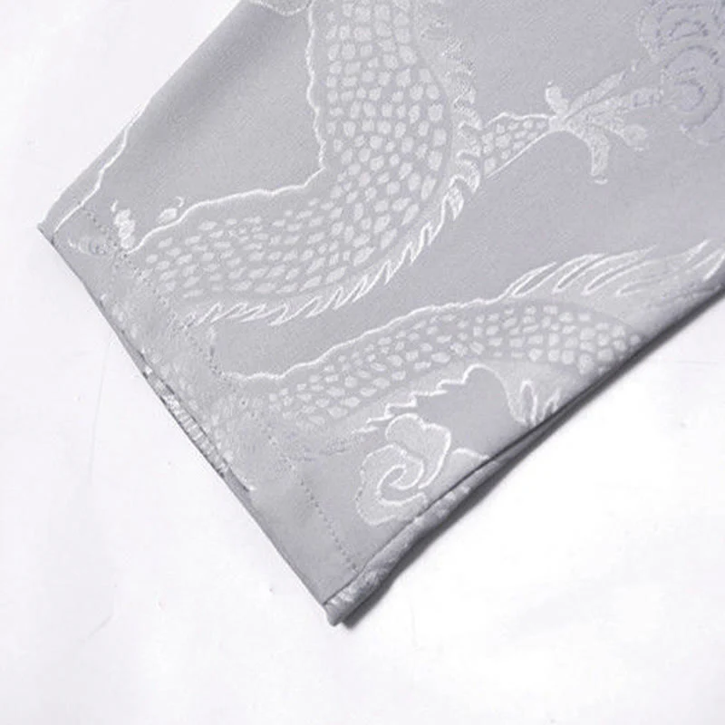 Buddha Stones 2 pezzi Tang Suit Drago Rana-bottone Uomo Manica Lunga Camicia Pantaloni Abbigliamento Set - Image 15