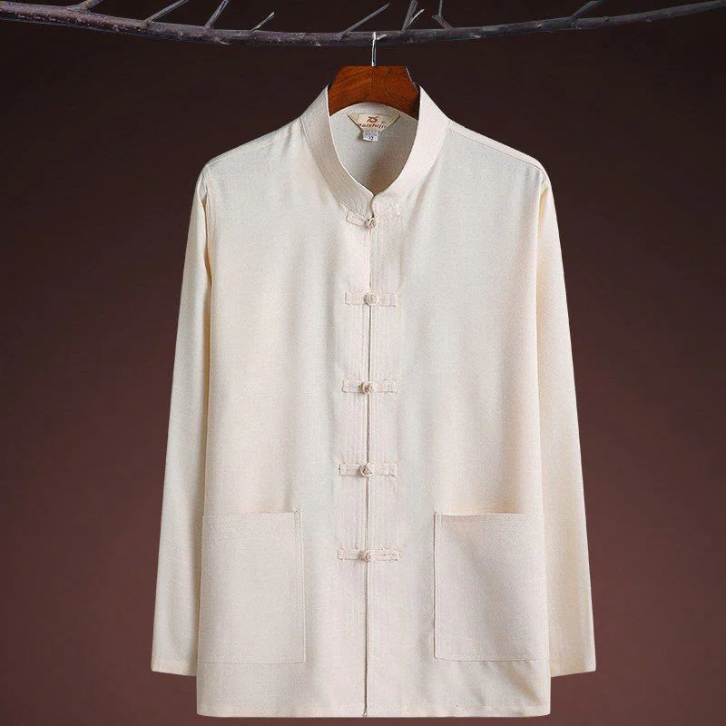 Set di 2 pezzi di tuta da uomo con bottoni a rana, camicia a maniche lunghe e pantaloni, in tinta unita, Buddha Stones - Image 18