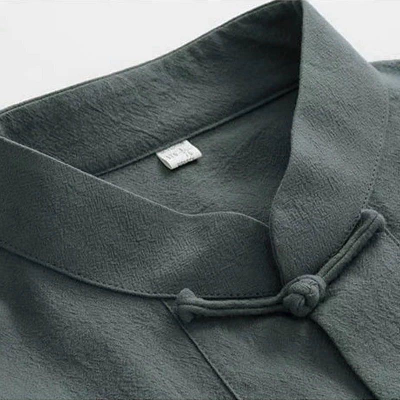 Set da uomo con camicia a maniche lunghe e pantaloni, completo da uomo, in 2 pezzi, con Buddha Stones bottoni tradizionali. - Image 8