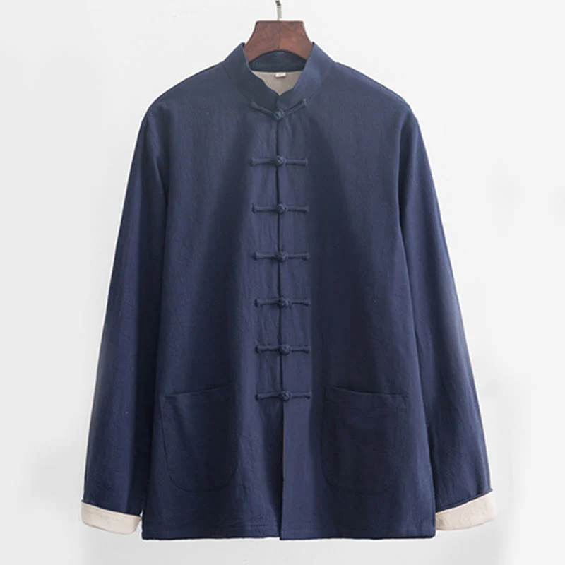 Buddha Stones 2 pezzi Zen Tang Suit da uomo in lino con bottoni a rana, camicia a maniche lunghe e pantaloni set - Image 25