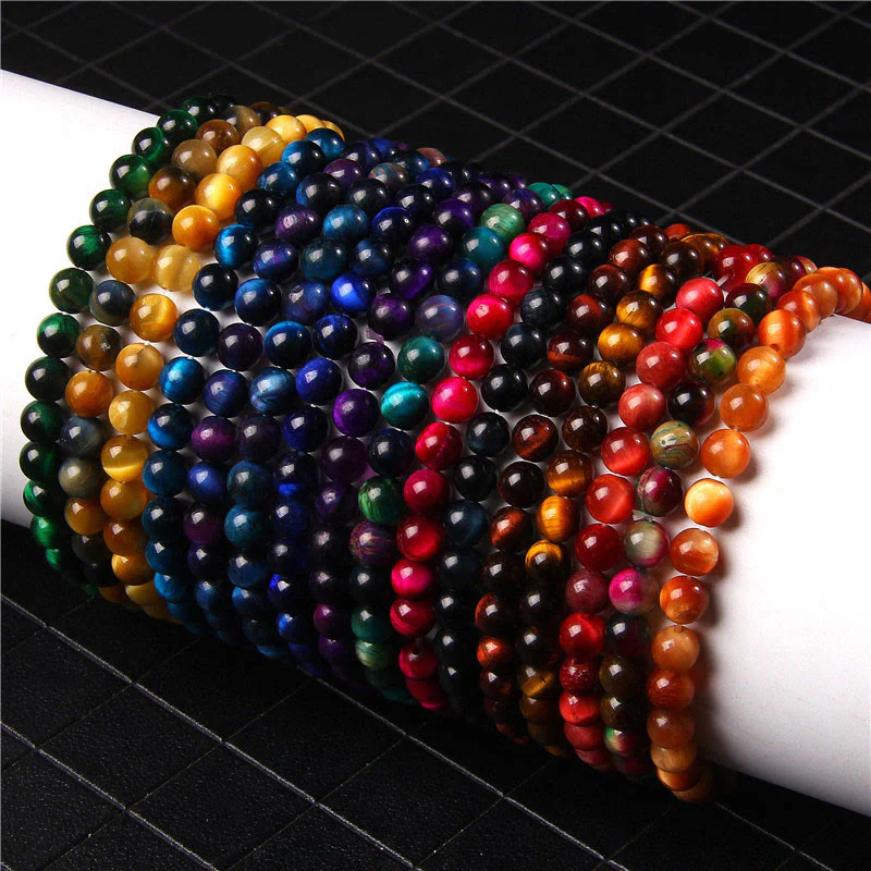 Buddha Stones 6mm Varie Pietre Cristallo Nero Glitter Pietra Occhio di Tigre Rosso Perline Braccialetto di Protezione - Image 2