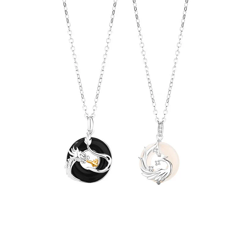 Buddha Stones 925 Argento Sterling Anno del Drago Onice Nero Naturale Calcedonio Drago Fenice Pace Fibbia Collana Pendente di Protezione - Image 10