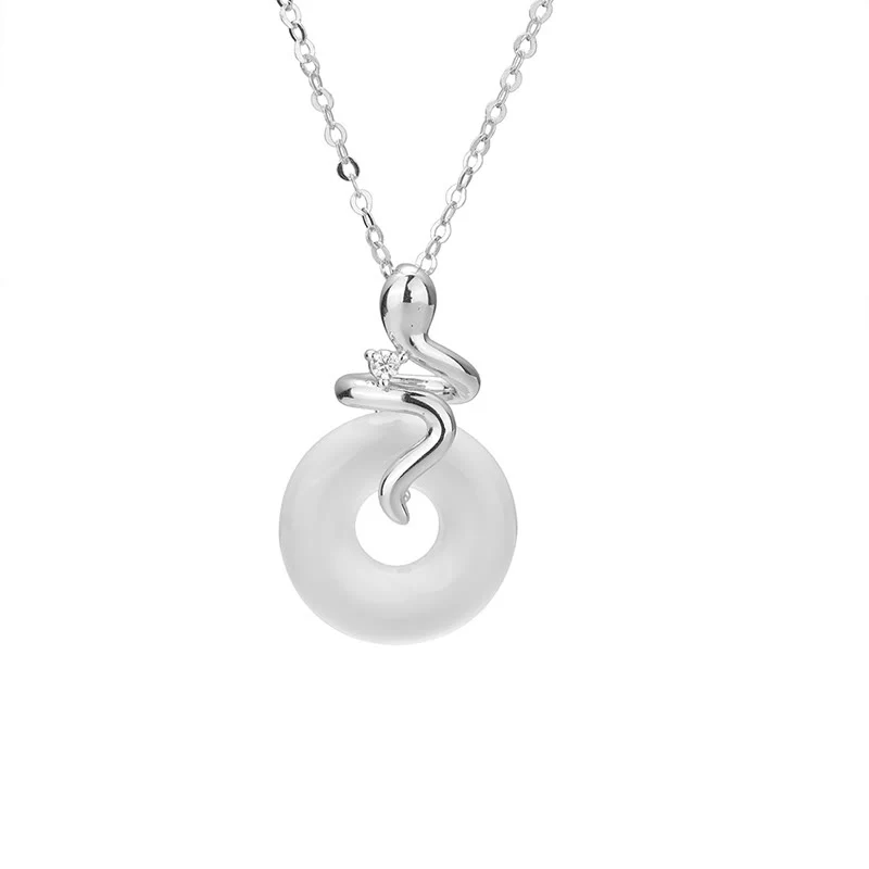 Buddha Stones 925 Sterling Silver Anno del serpente Calcedonio Pace fibbia Collana pendente positivo - Image 10