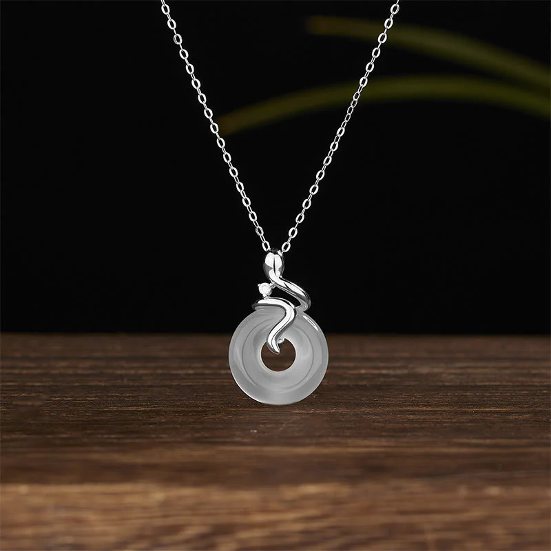 Buddha Stones 925 Sterling Silver Anno del serpente Calcedonio Pace fibbia Collana pendente positivo - Image 5
