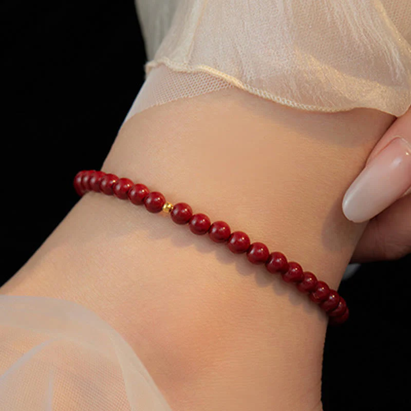 Buddha Stones 925 Sterling Silver Cinnabar Beads Benedizione Cavigliera - Image 6