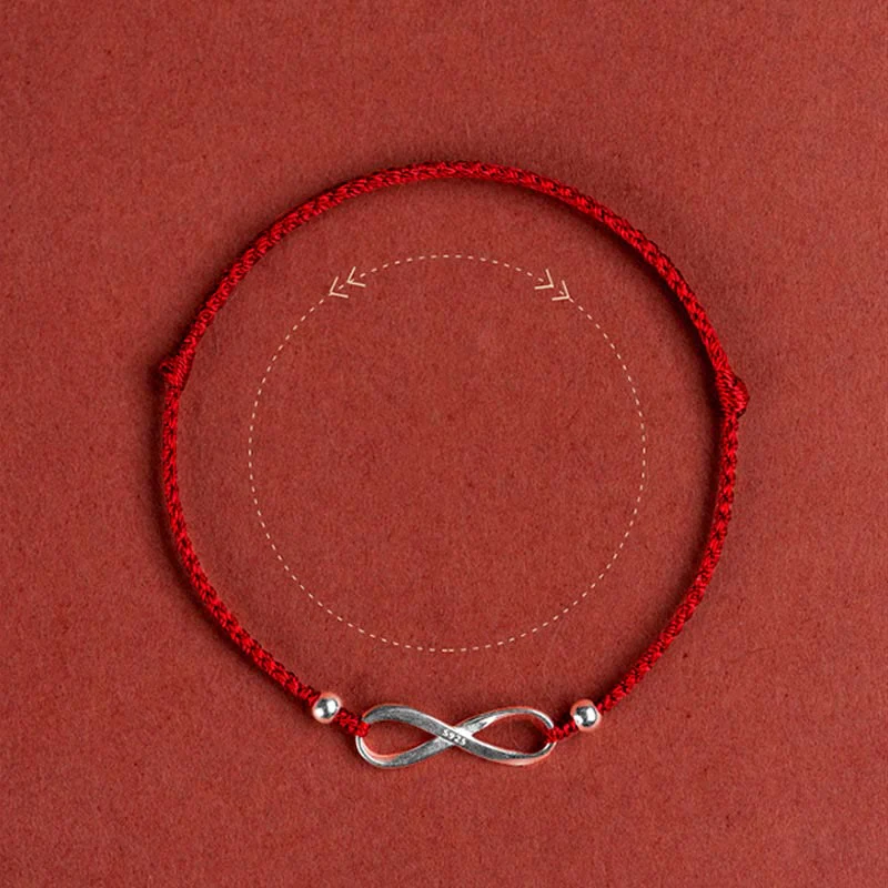 Buddha Stones 925 Sterling Silver Endless Knot Protezione Fortuna Braccialetto Cavigliera Corda Rossa - Image 20