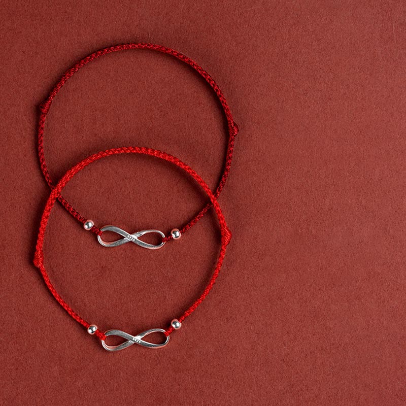 Buddha Stones 925 Sterling Silver Endless Knot Protezione Fortuna Braccialetto Cavigliera Corda Rossa - Image 21