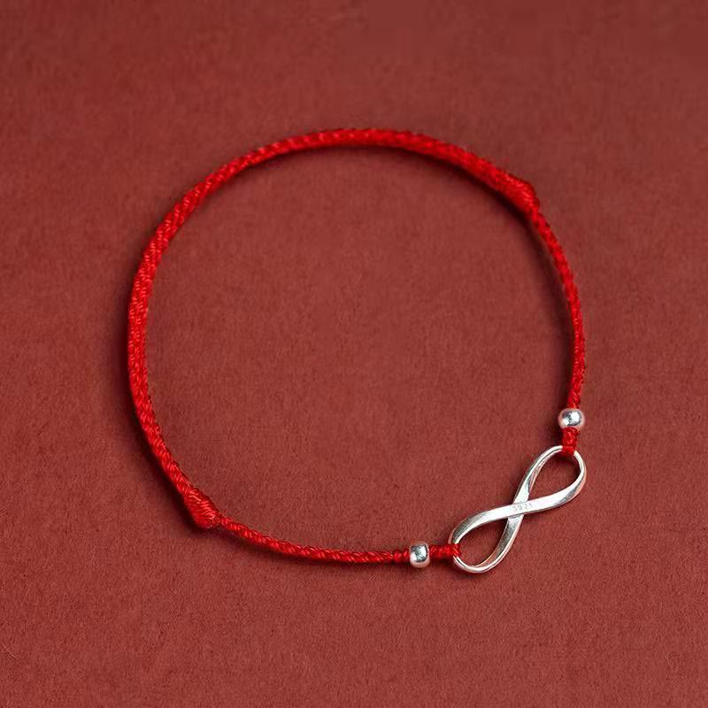 Buddha Stones 925 Sterling Silver Endless Knot Protezione Fortuna Braccialetto Cavigliera Corda Rossa - Image 3