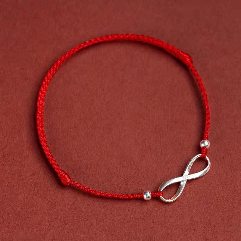 Buddha Stones 925 Sterling Silver Endless Knot Protezione Fortuna Braccialetto Cavigliera Corda Rossa - Image 6
