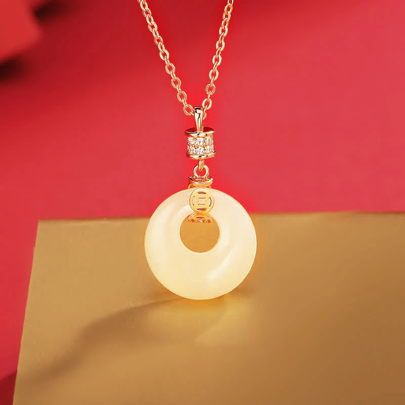 Buddha Stones 925 Sterling Silver Hetian Giada Bianca Moneta Fiore Pace Fibbia Collana Pendente Fortuna
