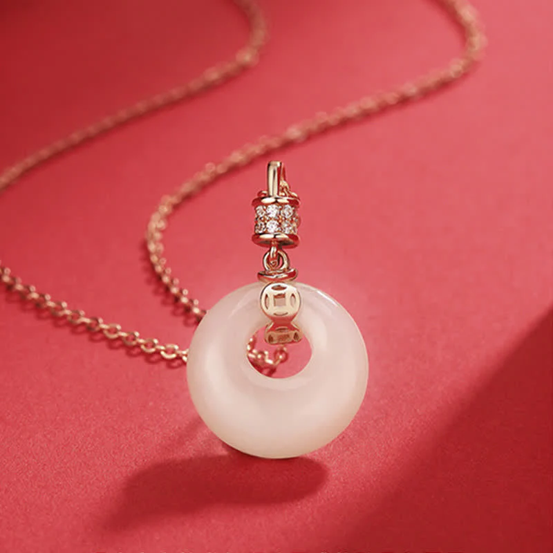 Buddha Stones 925 Sterling Silver Hetian Giada Bianca Moneta Fiore Pace Fibbia Collana Pendente Fortuna - Image 3