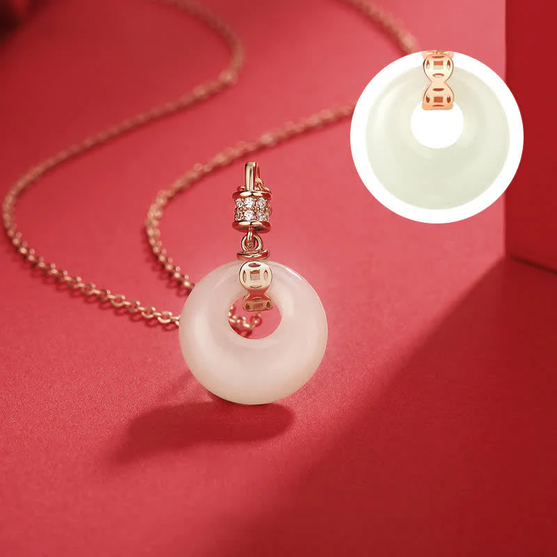 Buddha Stones 925 Sterling Silver Hetian Giada Bianca Moneta Fiore Pace Fibbia Collana Pendente Fortuna - Image 4