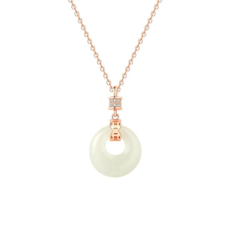Buddha Stones 925 Sterling Silver Hetian Giada Bianca Moneta Fiore Pace Fibbia Collana Pendente Fortuna - Image 5