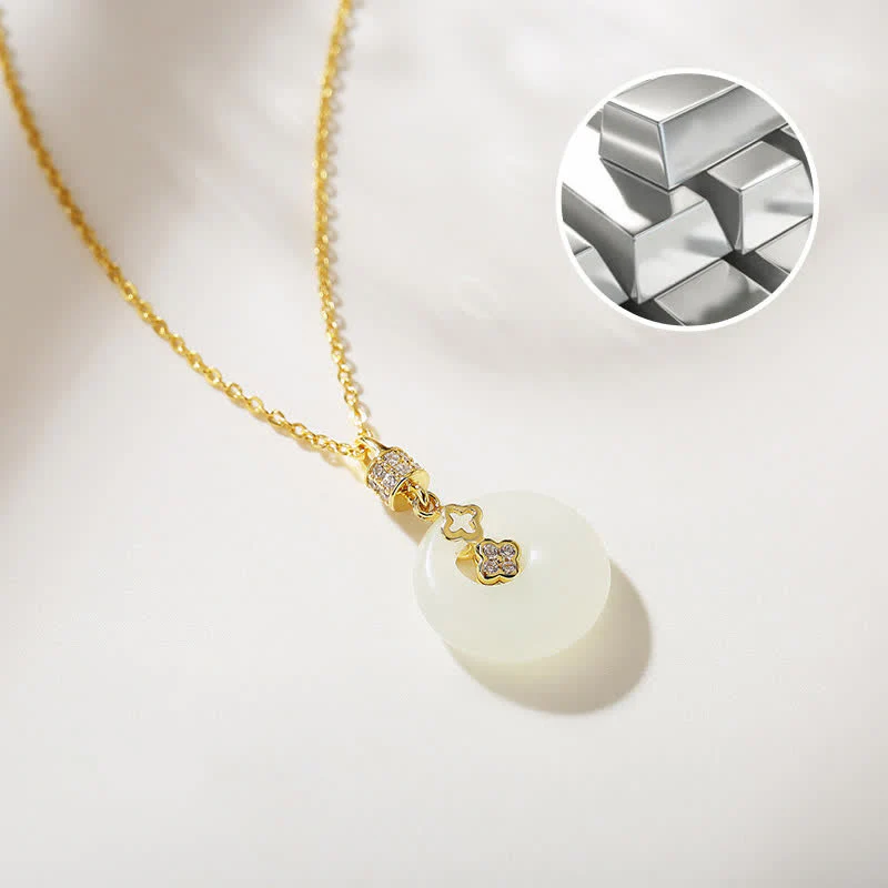Buddha Stones 925 Sterling Silver Hetian Giada Bianca Moneta Fiore Pace Fibbia Collana Pendente Fortuna - Image 7