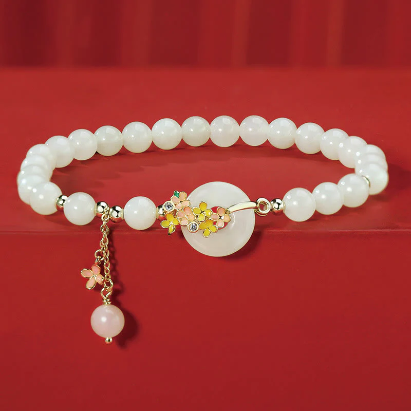 Buddha Stones 925 Sterling Silver Hetian naturale giada osmanto fiori fibbia della pace zircone fortuna braccialetto collana pendente
