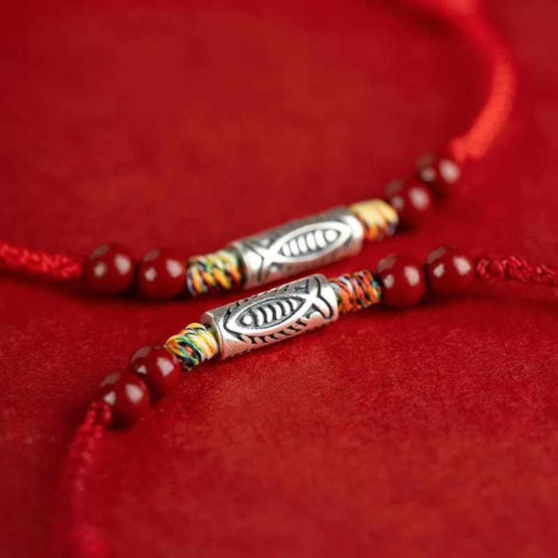 Buddha Stones 925 Sterling Silver Koi Fish Cinnabar Bead Wealth Braccialetto intrecciato artigianale Cavigliera - Image 15