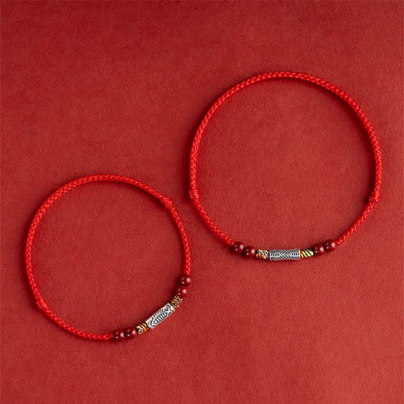 Buddha Stones 925 Sterling Silver Koi Fish Cinnabar Bead Wealth Braccialetto intrecciato artigianale Cavigliera - Image 6
