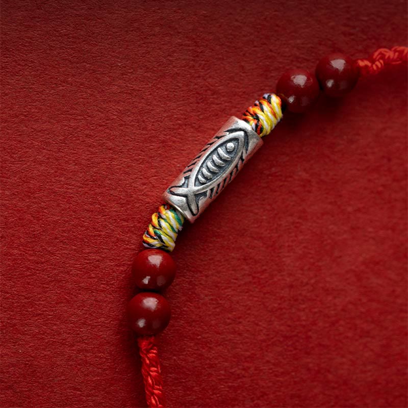 Buddha Stones 925 Sterling Silver Koi Fish Cinnabar Bead Wealth Braccialetto intrecciato artigianale Cavigliera - Image 7