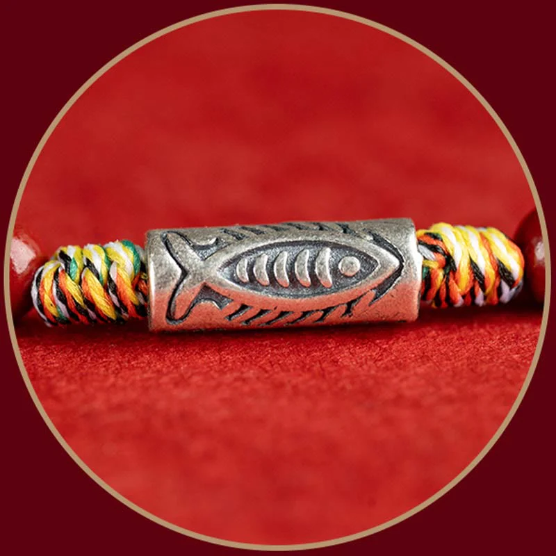 Buddha Stones 925 Sterling Silver Koi Fish Cinnabar Bead Wealth Braccialetto intrecciato artigianale Cavigliera - Image 9