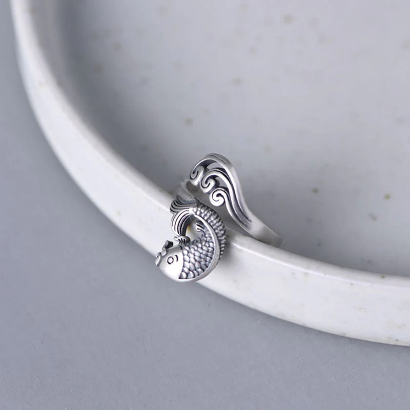 Buddha Stones 925 Sterling Silver Koi Fish Water Ripple Luck Wealth - Image 10