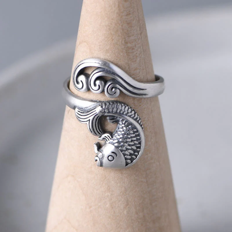 Buddha Stones 925 Sterling Silver Koi Fish Water Ripple Luck Wealth - Image 11