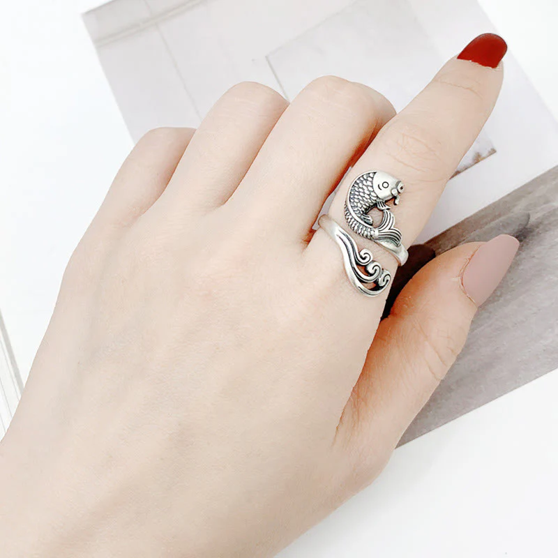 Buddha Stones 925 Sterling Silver Koi Fish Water Ripple Luck Wealth - Image 12