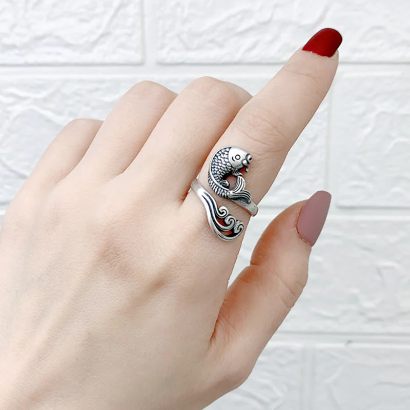 Buddha Stones 925 Sterling Silver Koi Fish Water Ripple Luck Wealth - Image 13