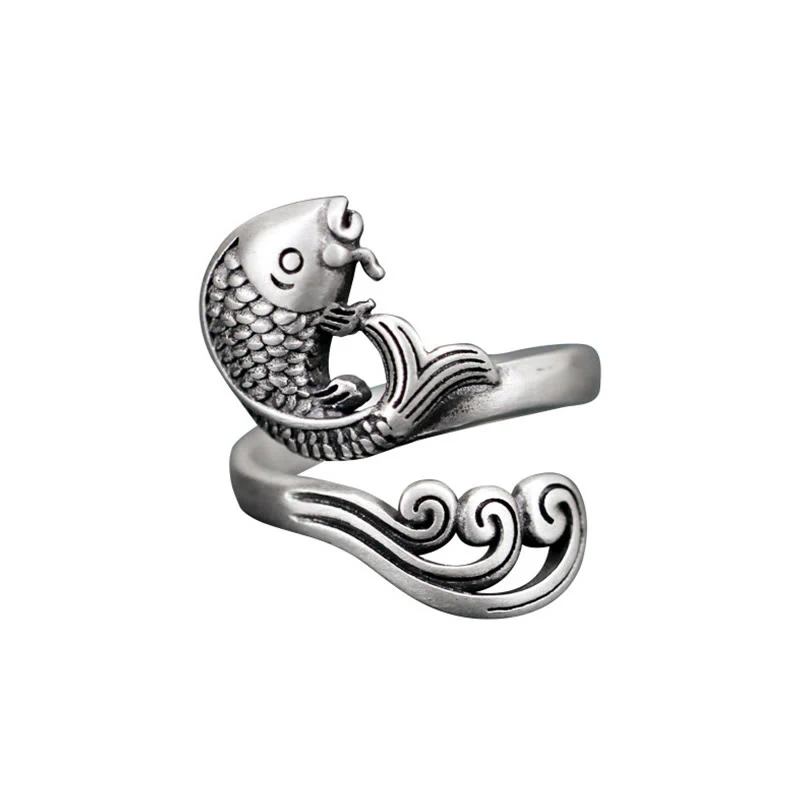 Buddha Stones 925 Sterling Silver Koi Fish Water Ripple Luck Wealth - Image 14