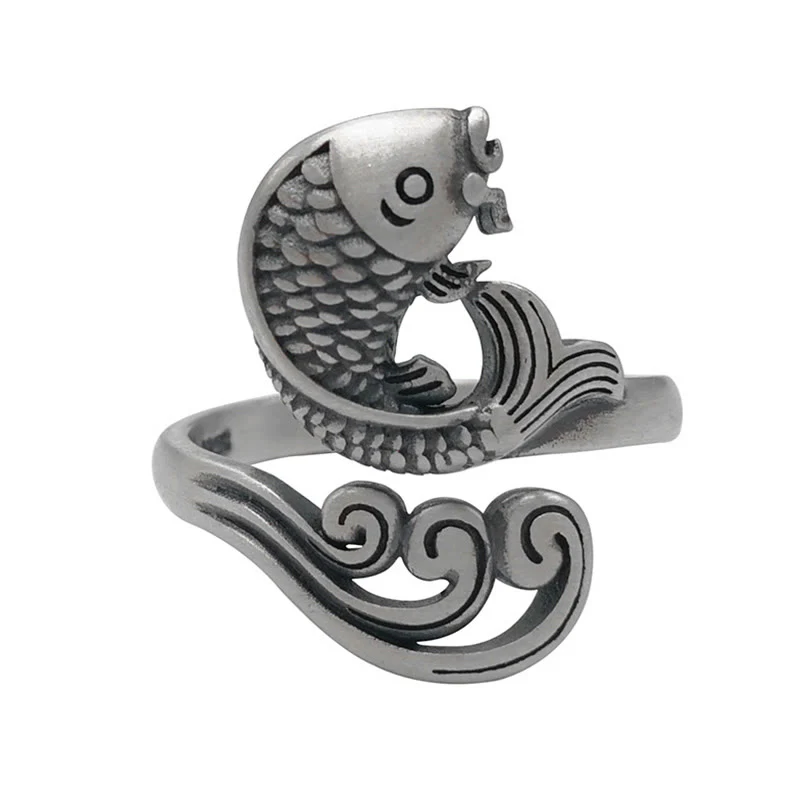 Buddha Stones 925 Sterling Silver Koi Fish Water Ripple Luck Wealth - Image 15