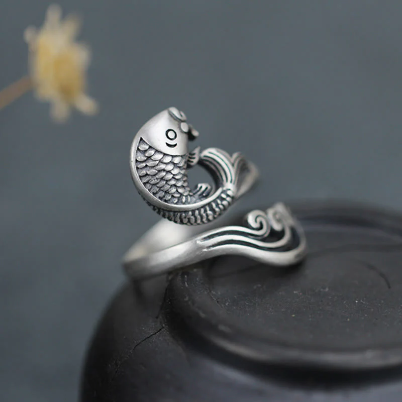 Buddha Stones 925 Sterling Silver Koi Fish Water Ripple Luck Wealth - Image 2